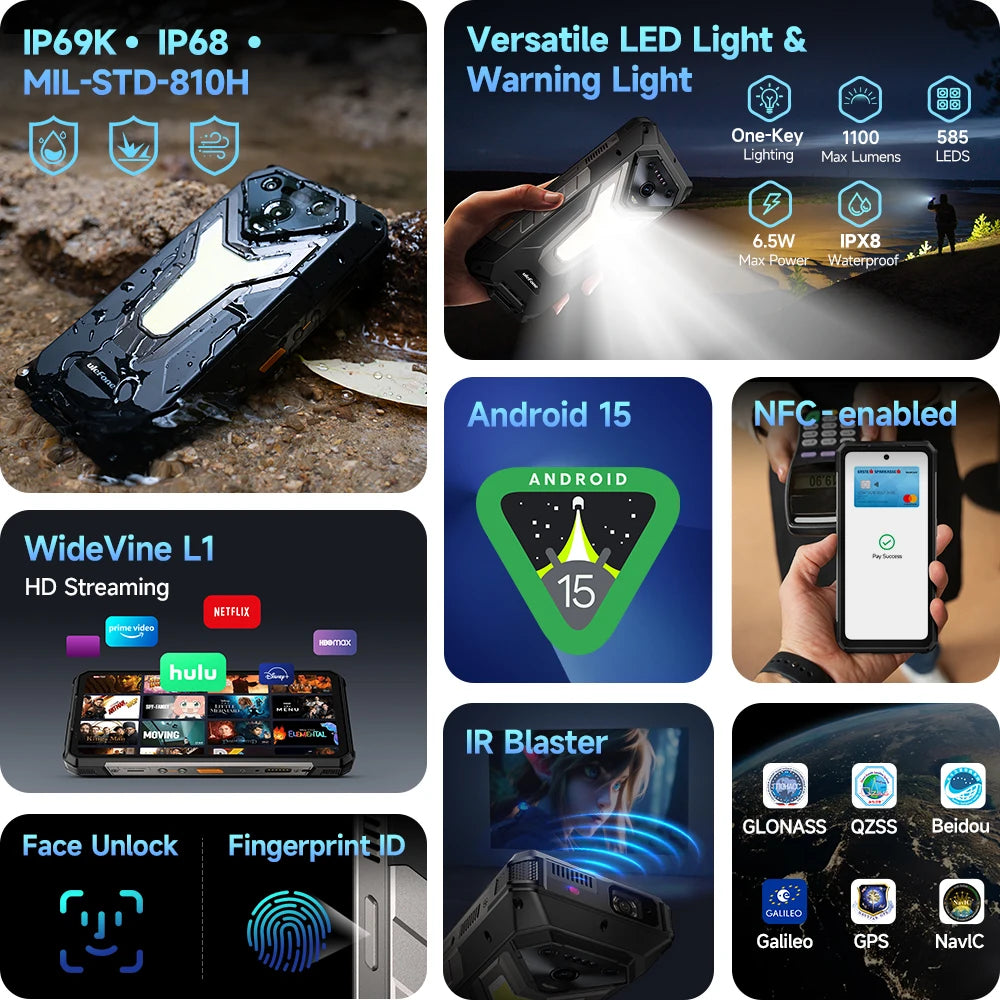 Ulefone Armor 34 Pro 5G – Rugged AI Smartphone with Built-in Projector, 25500mAh Battery, 120Hz Display, and 32GB+512GB Storage