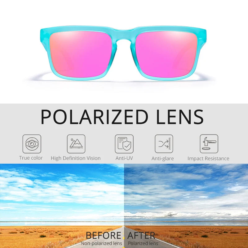 KDEAM Polarized Sunglasses – Unisex Square Frame UV400 Outdoor Eyewear (Red Mirror Lens, Model KD332)