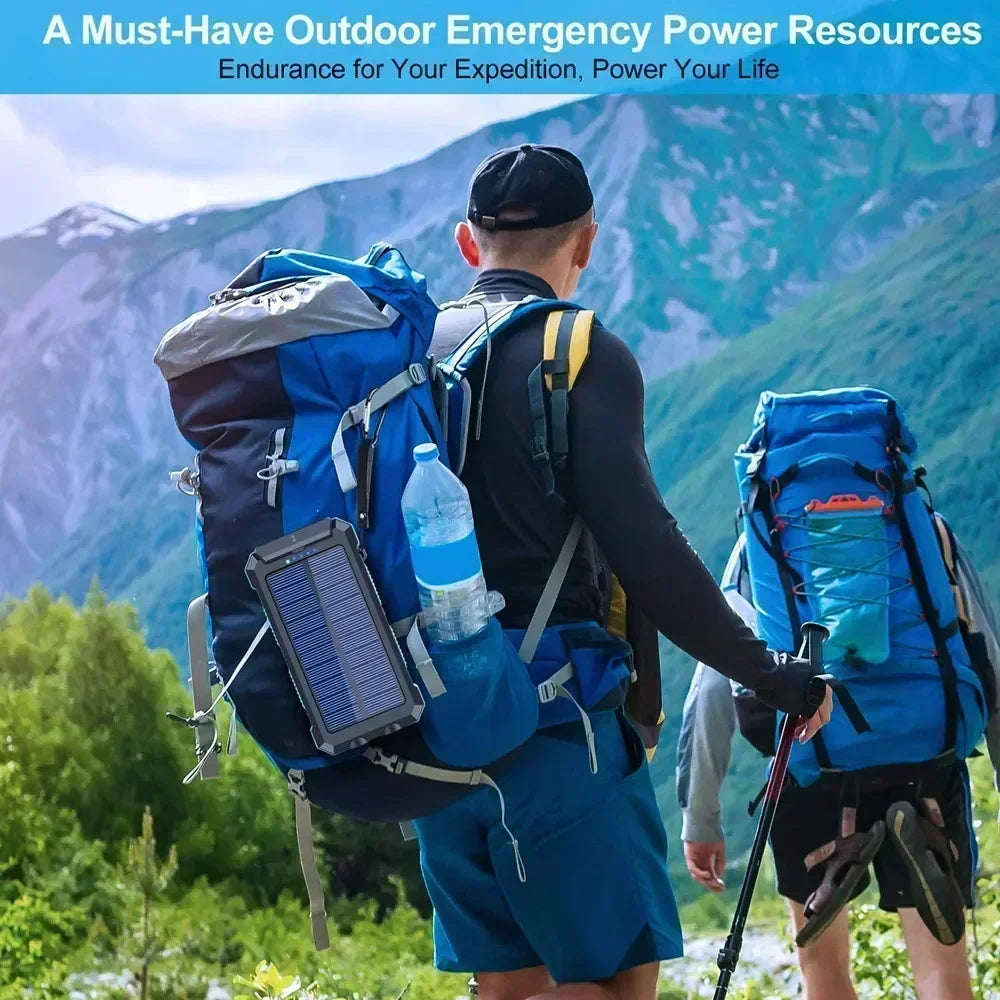 Solar Power Bank – Waterproof, Fast Charging, High-Capacity Powerbank with SOS & LED Light for Outdoor Survival