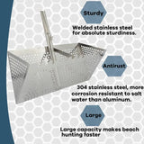 Premium Stainless Steel Sand Flea Rake & Beach Sand Scoop – 16" Wide, Anti-Rust, Ergonomic Design for Treasure Hunting & Metal Detecting thumbnail 7