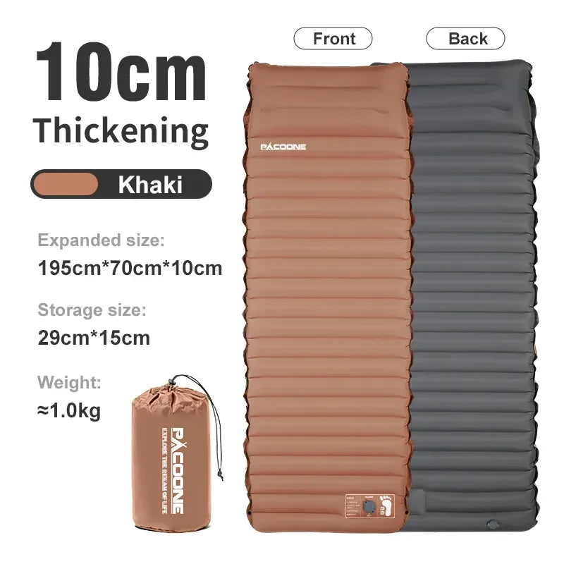 Ultralight Self-Inflating Camping Mattress with Built-In Foot Pump – 10cm Thick TPU Nylon Sleeping Pad for Hiking, Travel & Fishing
