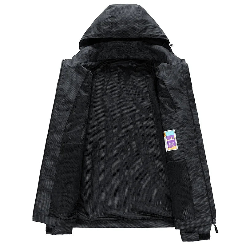 Men’s Hooded Waterproof Hiking Jacket – Windproof Outdoor Bomber with Detachable Hood