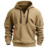 Unisex Multi-Pocket Fleece Hooded Pullover – Plus Size Casual Zip-Up Sweatshirt thumbnail 4