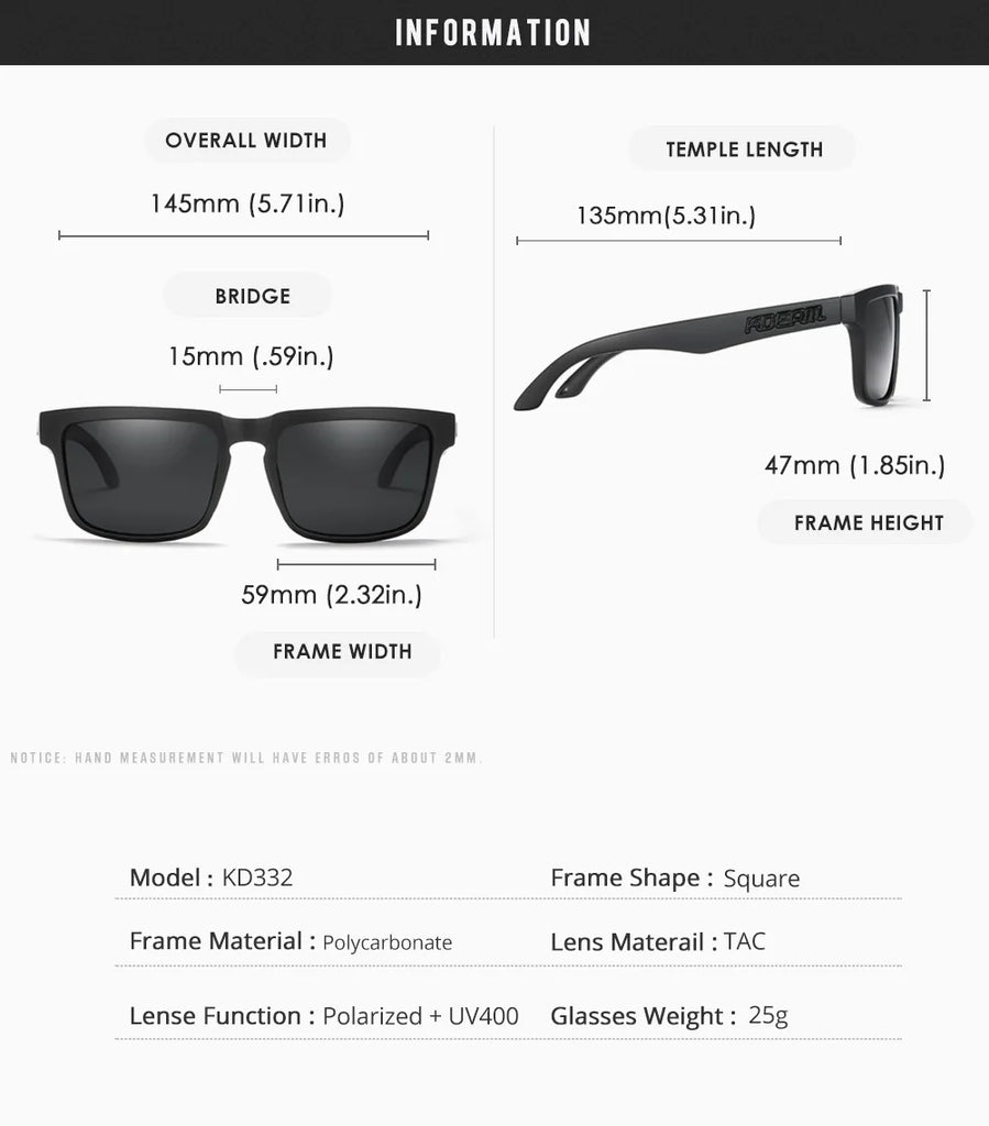 KDEAM Polarized Sunglasses – Unisex Square Frame UV400 Outdoor Eyewear (Red Mirror Lens, Model KD332)