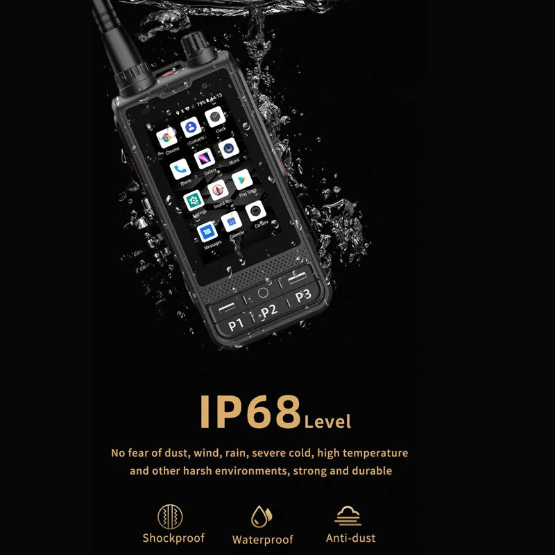 ANYSECU W6PLUS Android 10 4G LTE Network & Analog UHF Walkie Talkie | IP68 Waterproof, Zello & REAL-PTT Compatible