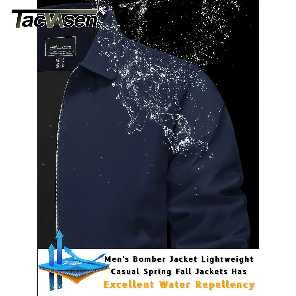 TACVASEN Men’s Lightweight Bomber Jacket – Casual Zip-Up Workwear for Spring & Fall, Water-Resistant Outdoor Windbreaker