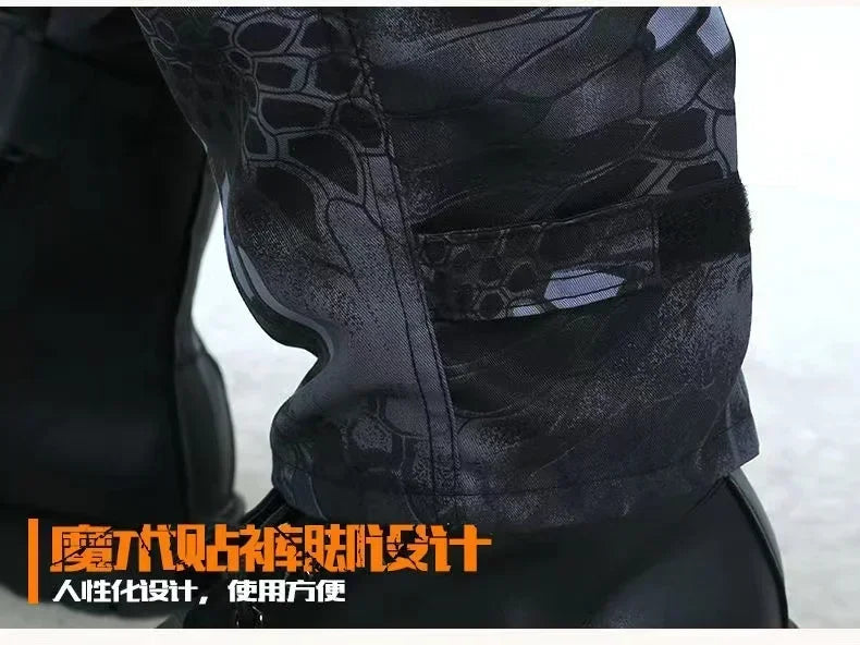 Men’s Wear-Resistant Outdoor Workwear Set – Black Python Pattern | Durable Polyester Tracksuit
