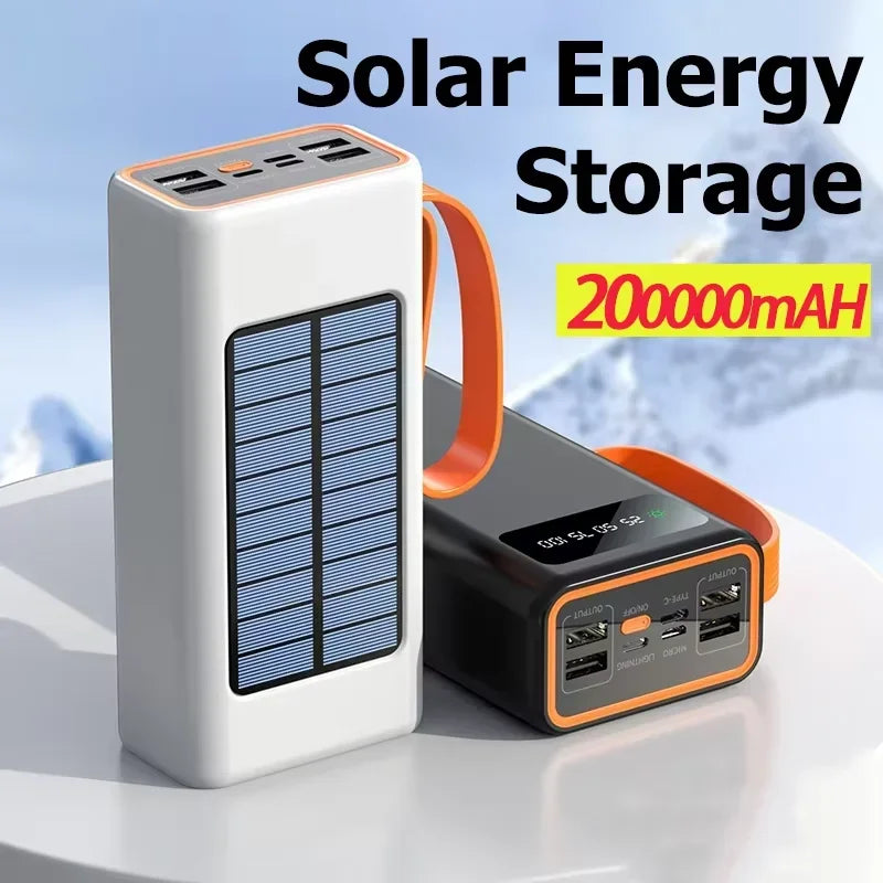 Xiaomi 200000mAh Solar Power Bank – High-Capacity External Battery with Built-in Cables & LED Light