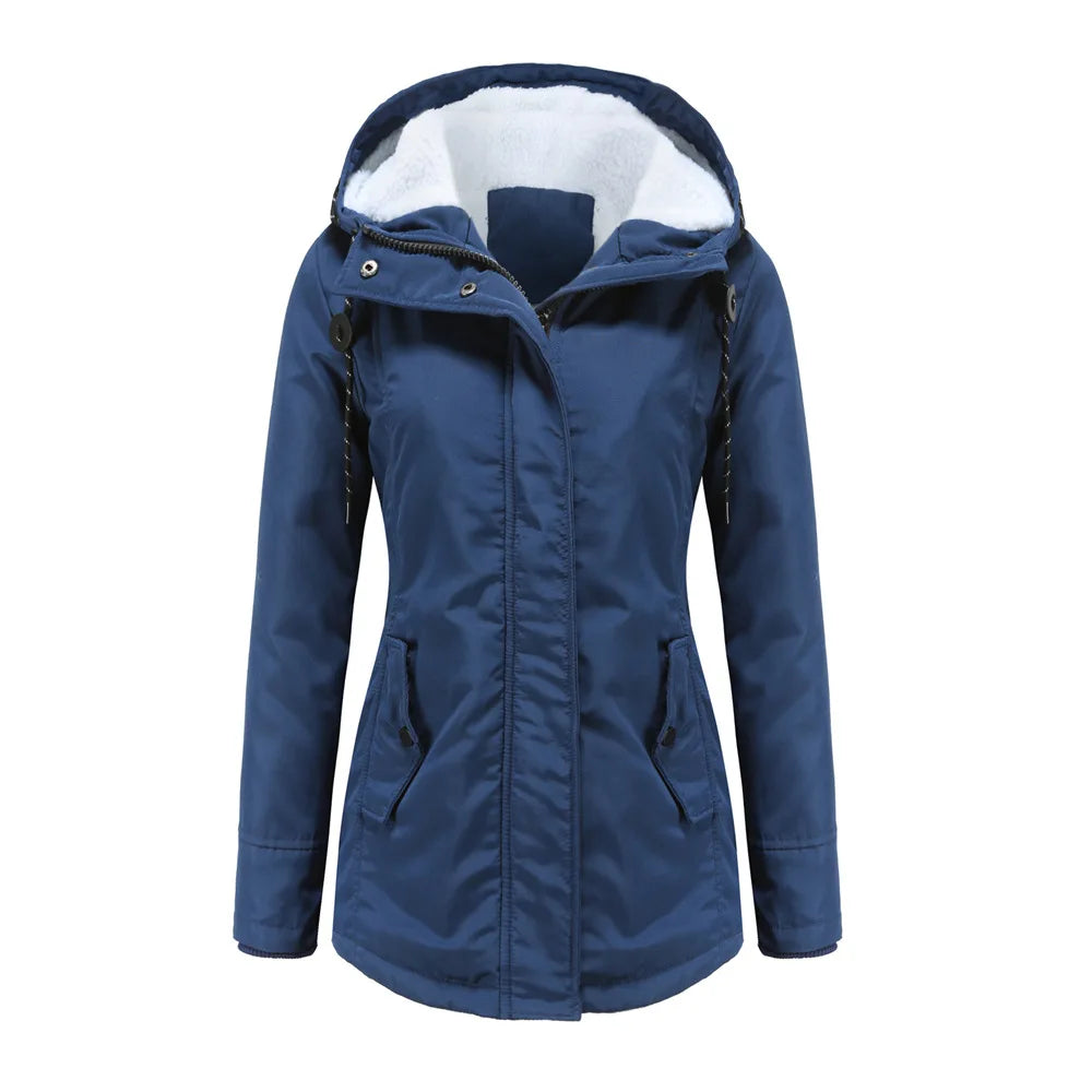 Women's Warm Hooded Parka – Thick Plush Mid-Length Winter Coat (S–5XL)