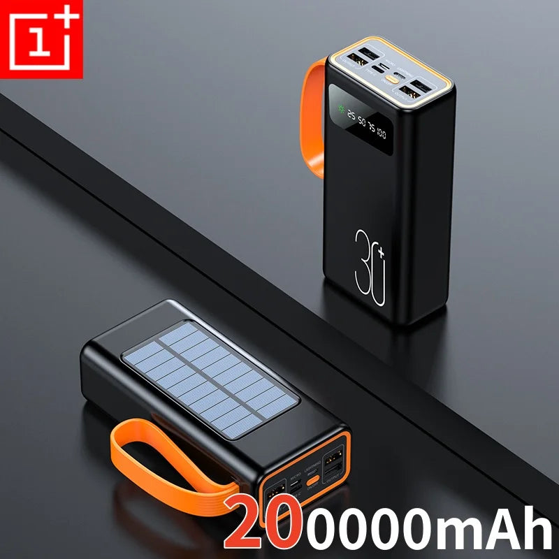 ONEPLUS 200,000mAh Solar Power Bank – Built-in Cables, LED Light, Fast Charging, High-Capacity External Battery