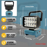 18-LED Portable Work Light – Compatible with Makita, Milwaukee & DeWalt 18V/20V Batteries – 1500LM Spotlight Torch with USB Output thumbnail 16