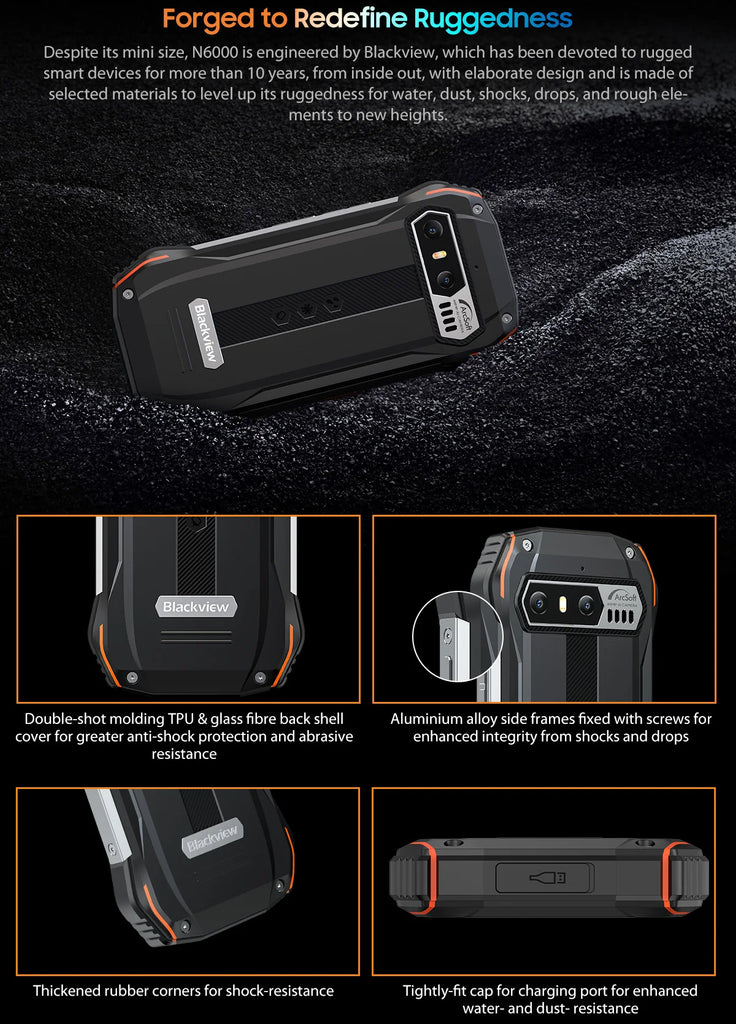 Blackview N6000 Rugged Waterproof Mini Smartphone | 4.3" Display, 256GB Storage, Android 13, 48MP Camera, NFC, Helio G99 Octa-Core