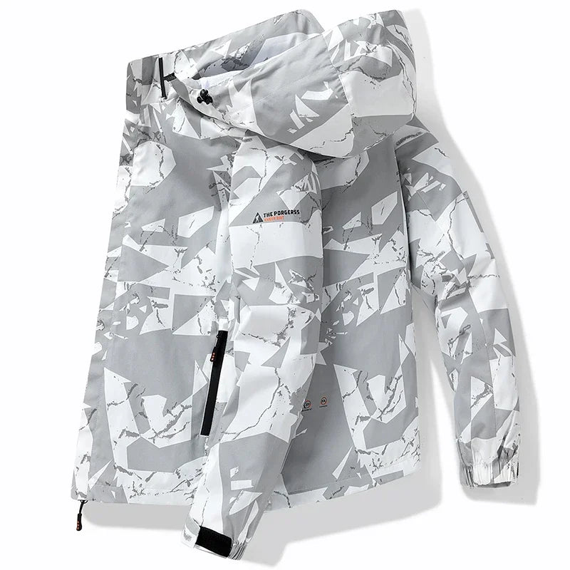 Men’s Hooded Waterproof Hiking Jacket – Windproof Outdoor Bomber with Detachable Hood