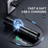 MaxLumenit™ 1,000,000 Lumen Rechargeable LED Flashlight – Ultra-Bright, USB-C, Waterproof, Zoomable Torch for Outdoor & Emergency Use thumbnail 8