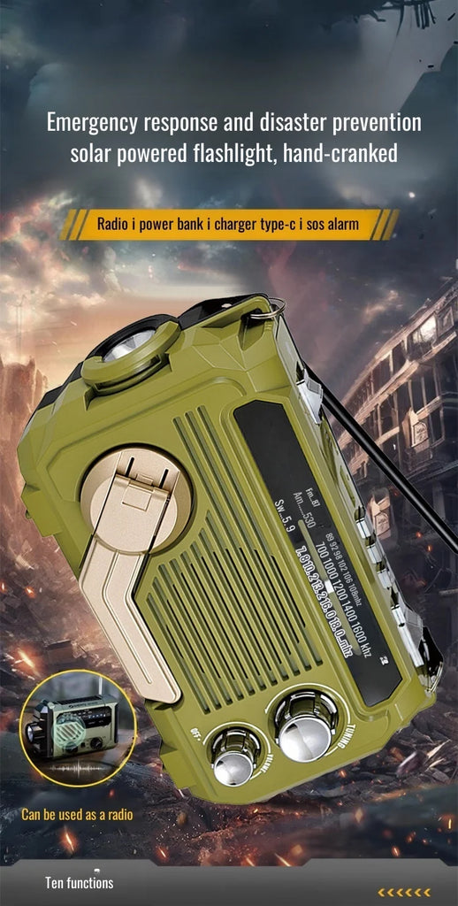Hand Crank Emergency Weather Radio with Bluetooth – Solar/USB Rechargeable, Portable Power Bank