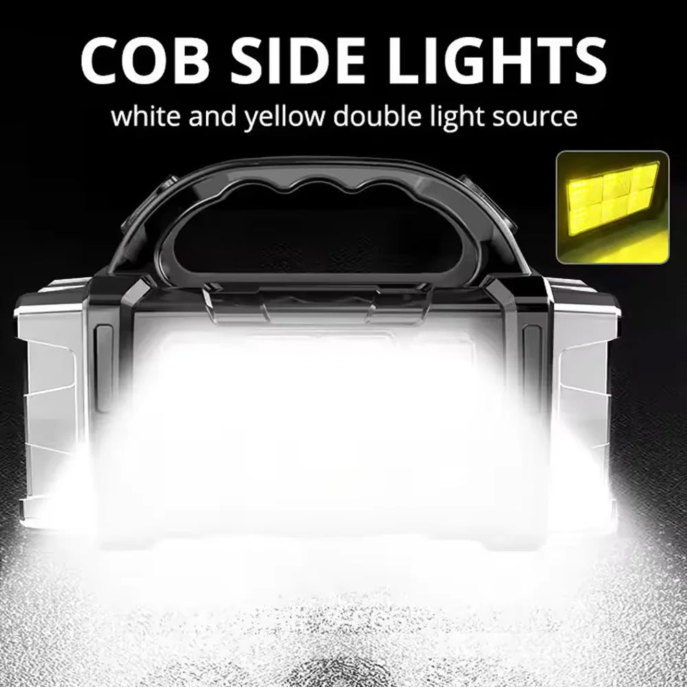 Powerful LED Flashlight – USB + Solar Rechargeable Camping Torch & Power Bank