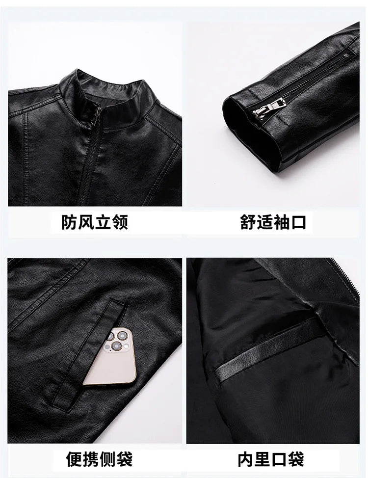 Men's PU Leather Stand Collar Motorcycle Jacket – Casual Windbreaker Biker Coat