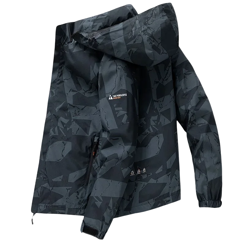 Men’s Hooded Waterproof Hiking Jacket – Windproof Outdoor Bomber with Detachable Hood