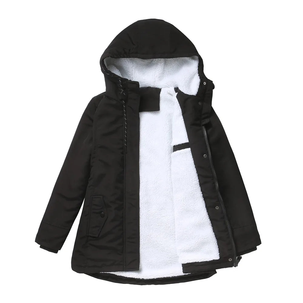 Women's Warm Hooded Parka – Thick Plush Mid-Length Winter Coat (S–5XL)