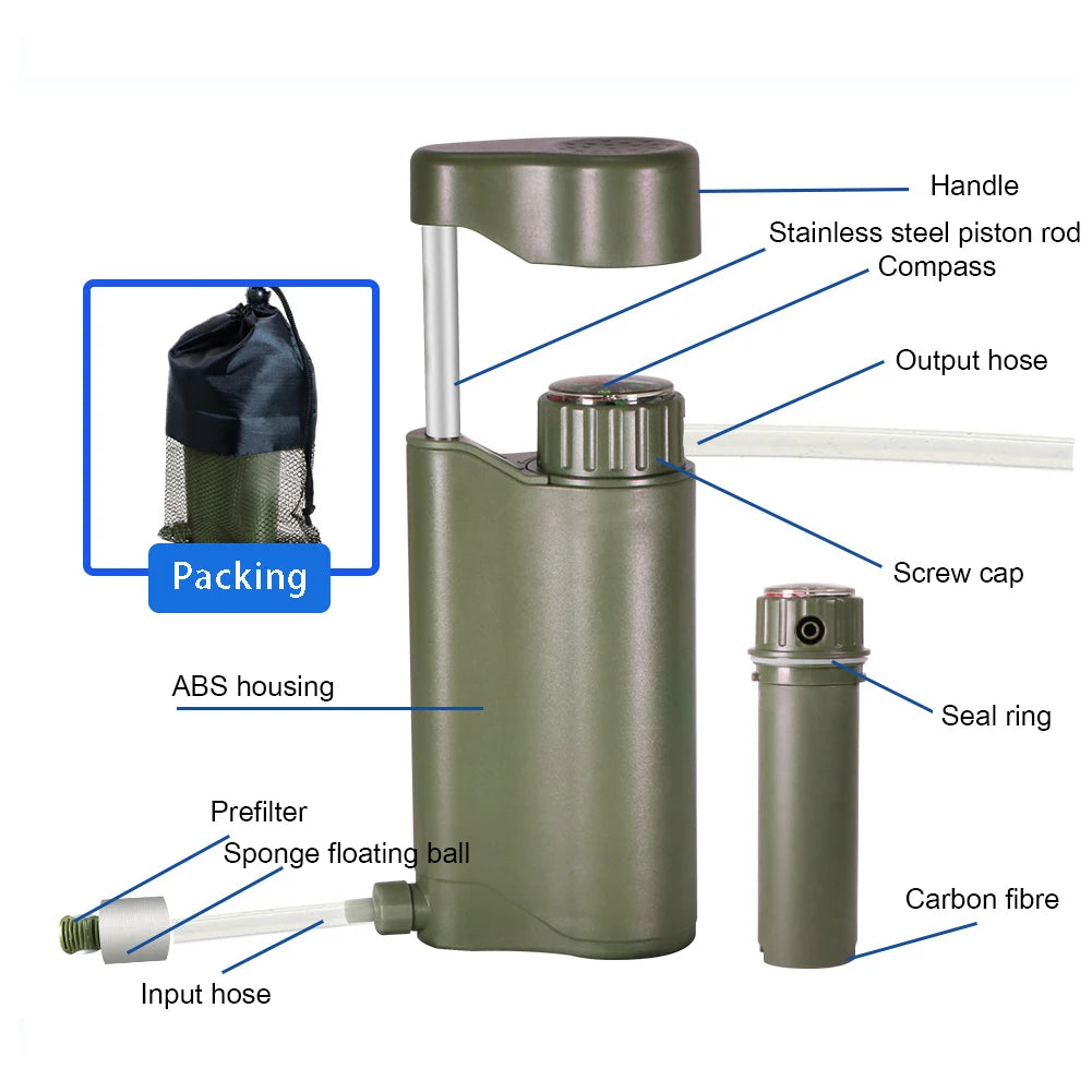 Portable Outdoor Water Filter Pump – Emergency Camping & Survival Water Purifier (5000L Capacity)