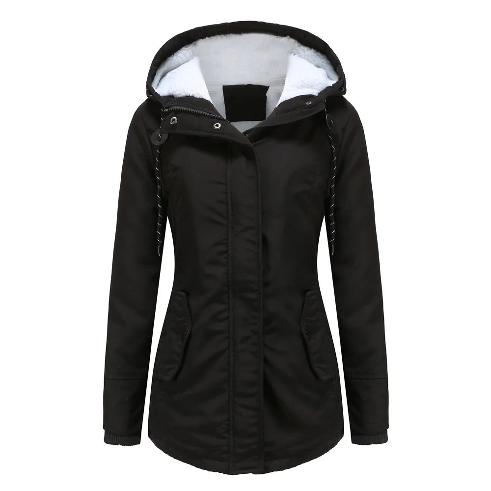 Women's Warm Hooded Parka – Thick Plush Mid-Length Winter Coat (S–5XL)