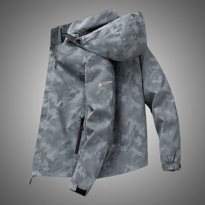 Men’s Hooded Waterproof Hiking Jacket – Windproof Outdoor Bomber with Detachable Hood