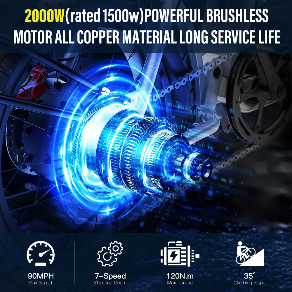 Coswheel CT20S 2000W Electric Dirt Bike – 60V 27.5Ah Fat Tire Ebike for Adults (20" Off-Road Tires, 161km Range)