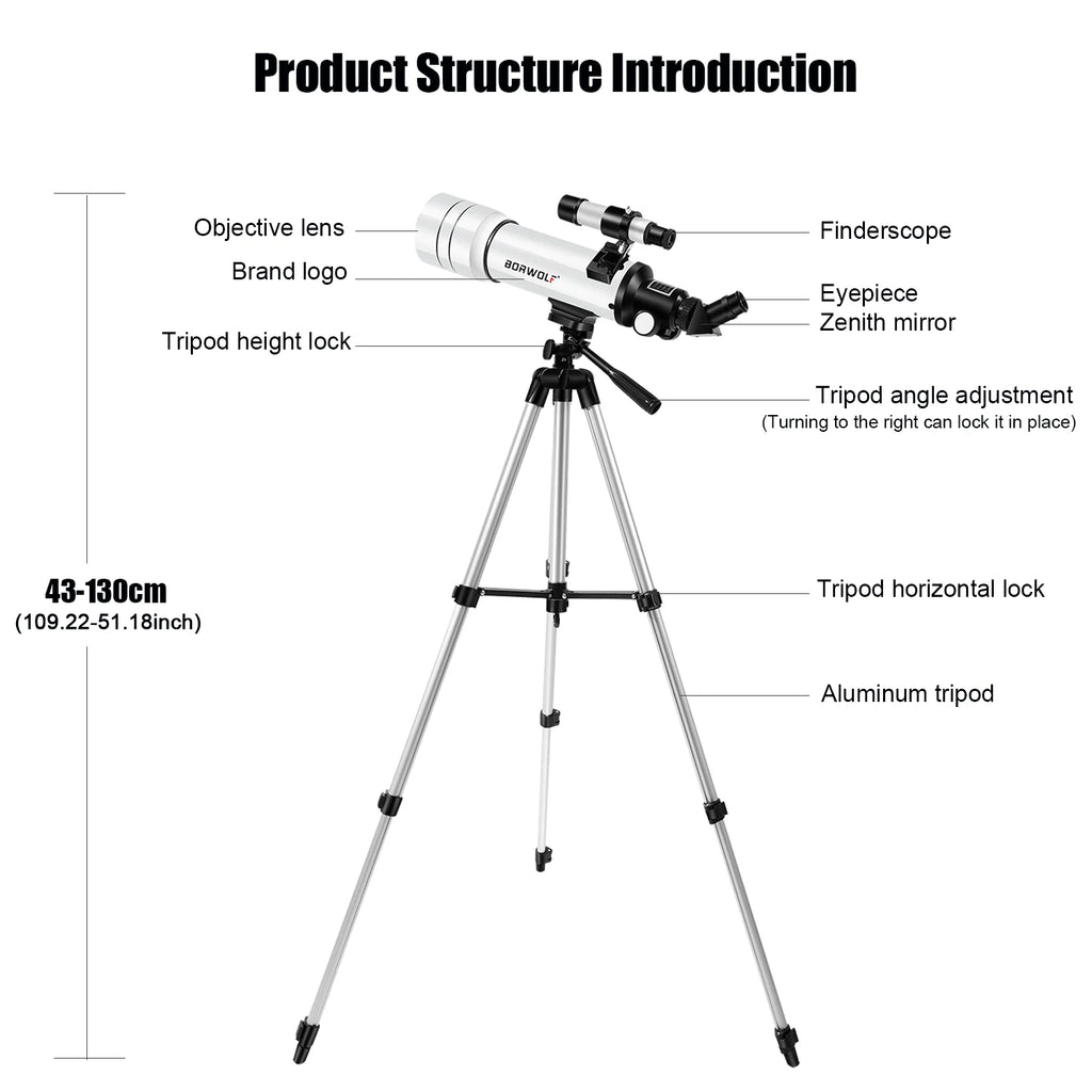 BORWOLF 70400 Professional High-Definition Astronomical Telescope – 333X Magnification