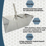 Premium Stainless Steel Sand Flea Rake & Beach Sand Scoop – 16" Wide, Anti-Rust, Ergonomic Design for Treasure Hunting & Metal Detecting thumbnail 4