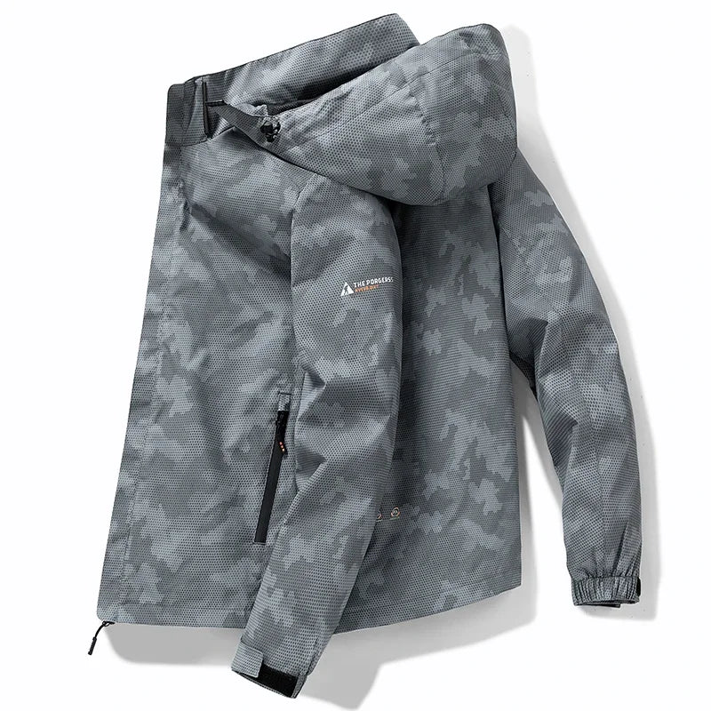 Men’s Hooded Waterproof Hiking Jacket – Windproof Outdoor Bomber with Detachable Hood