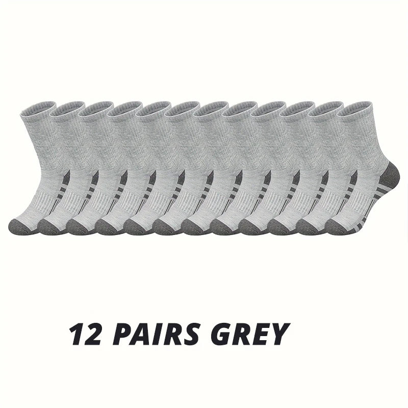 6 or 12 Pairs Men's Outdoor Crew Socks – Breathable, Durable, and Comfortable Fit