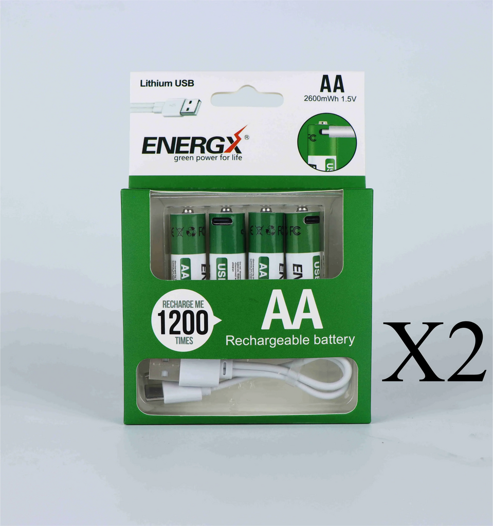 TDRFORCE AA/AAA 1.5V USB Rechargeable Lithium Batteries – 2600mWh/750mWh (4-Pack, CE Certified)