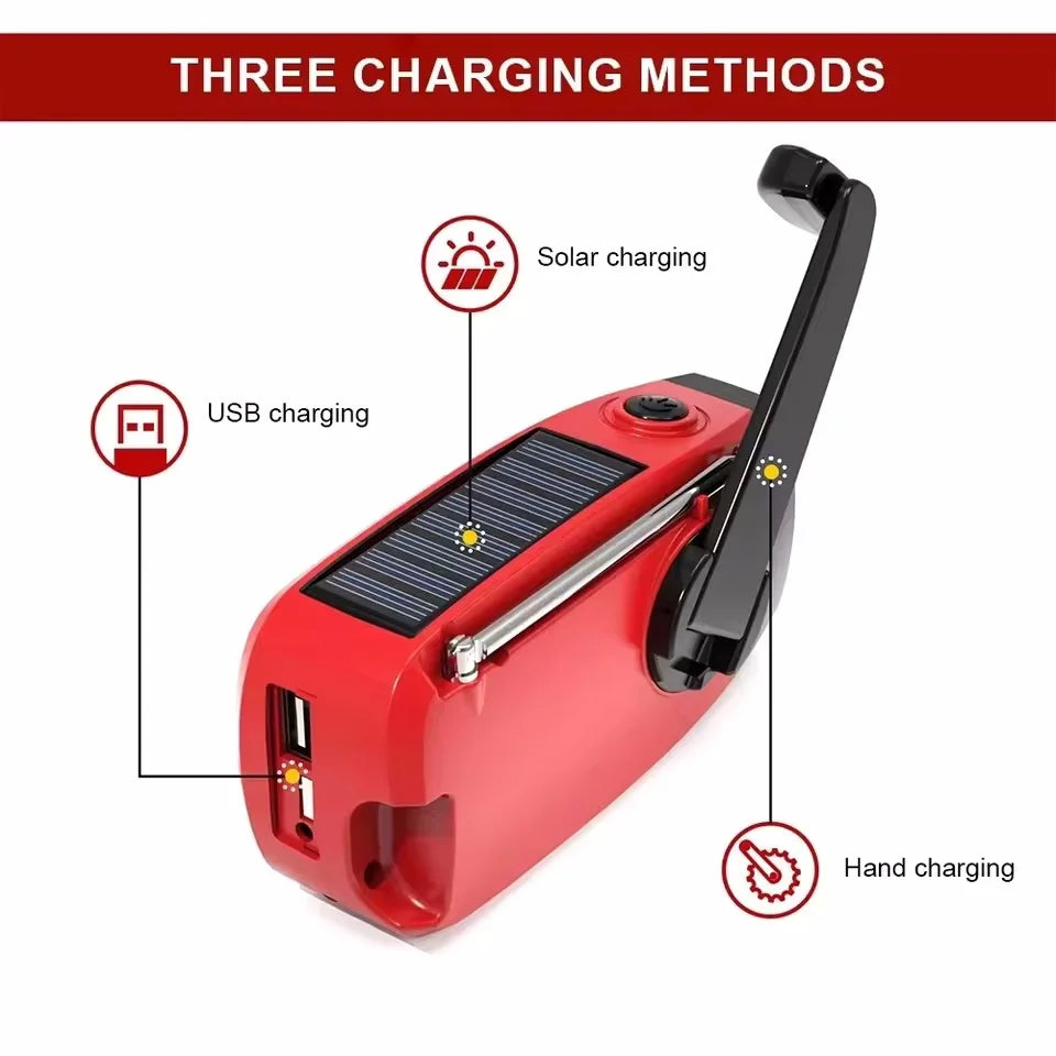 Multifunctional Emergency Solar Hand Crank Radio – AM/FM/WB NOAA Weather Radio with 2000mAh Power Bank & LED Flashlight