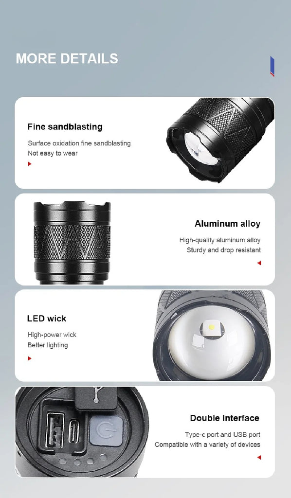 9000000LM Rechargeable Tactical LED Flashlight – 600W, Long-Range Beam, 12000mAh Power Bank, Waterproof & Zoomable