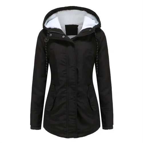 Women's Warm Hooded Parka – Thick Plush Mid-Length Winter Coat (S–5XL)