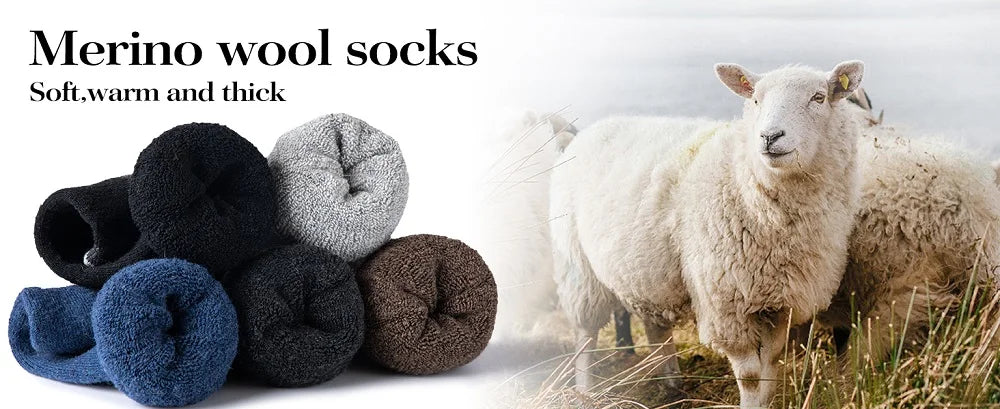 5 Pairs Men’s Merino Wool Hiking Socks – Warm, Moisture-Wicking Winter Crew Socks for Outdoor & Casual Wear (US Size 7–13)
