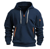 Unisex Multi-Pocket Fleece Hooded Pullover – Plus Size Casual Zip-Up Sweatshirt thumbnail 6