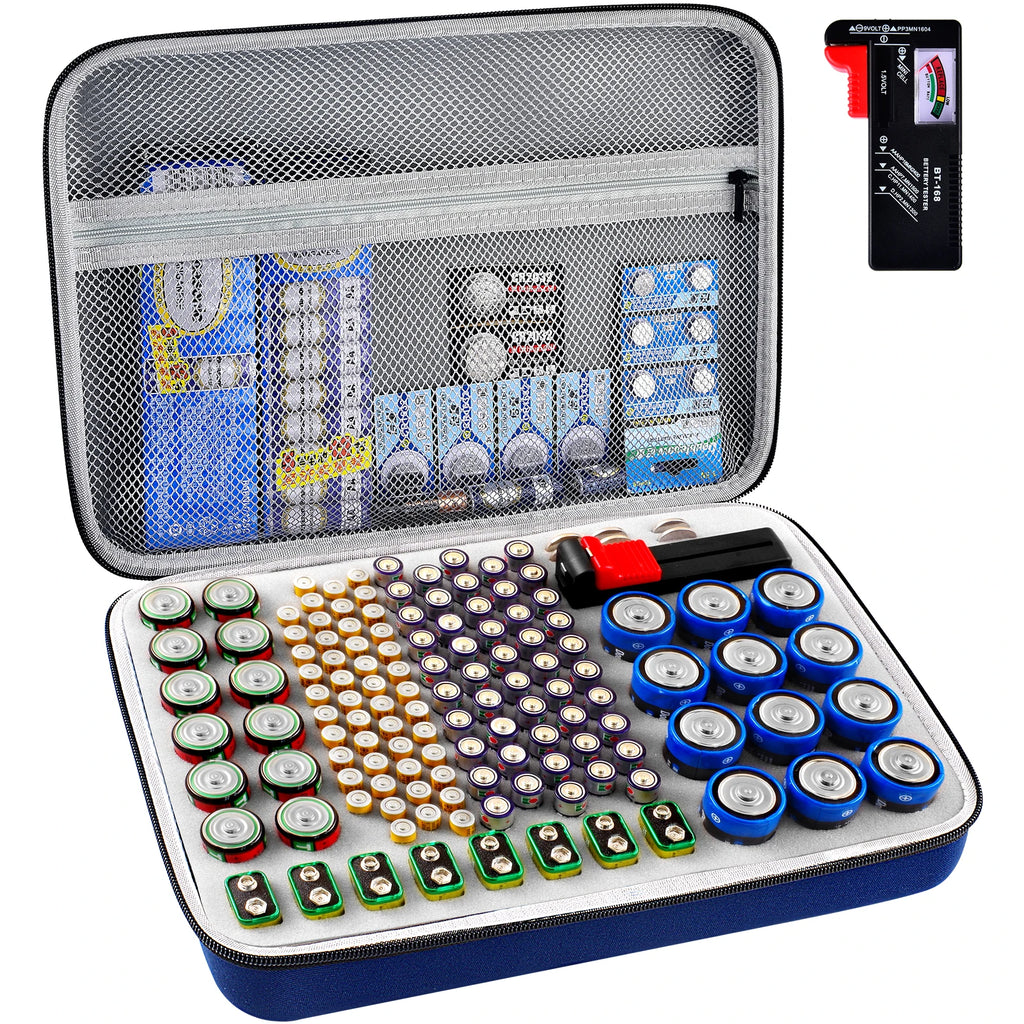 Battery Organizer Case with Tester – Large Capacity Storage Holder for Home & Garage