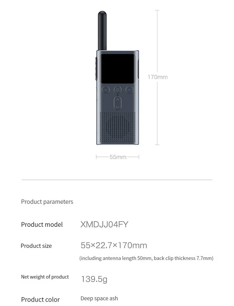 Xiaomi Walkie Talkie 2S – 4W Power, 5KM Range, IP54 Waterproof, 120-Hour Standby, Dual Mode Communication