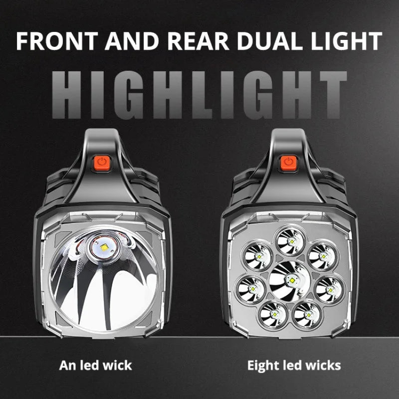 Powerful LED Flashlight – USB + Solar Rechargeable Camping Torch & Power Bank