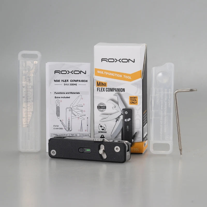 ROXON S504G Mini Folding Multi-Tool Knife with Scissors – Interchangeable, Locking Blade for Outdoor & Camping