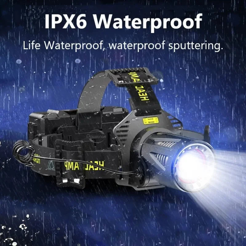 Ultra-Bright XHP360 LED Rechargeable Headlamp – 55,000,000 Lumens | 5000M Long-Range Beam | USB-C Powered