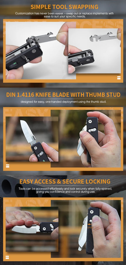ROXON S504G Mini Folding Multi-Tool Knife with Scissors – Interchangeable, Locking Blade for Outdoor & Camping