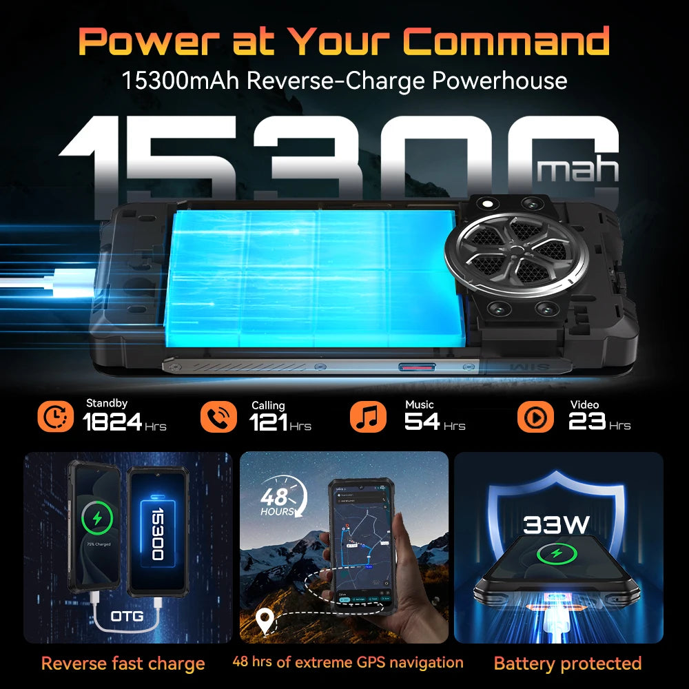 Cubot KingKong Power 5 – Rugged Smartphone with 15300mAh Battery, 6.88" 120Hz Display, Android 15, 16GB RAM + 128GB Storage, IP68/IP69K