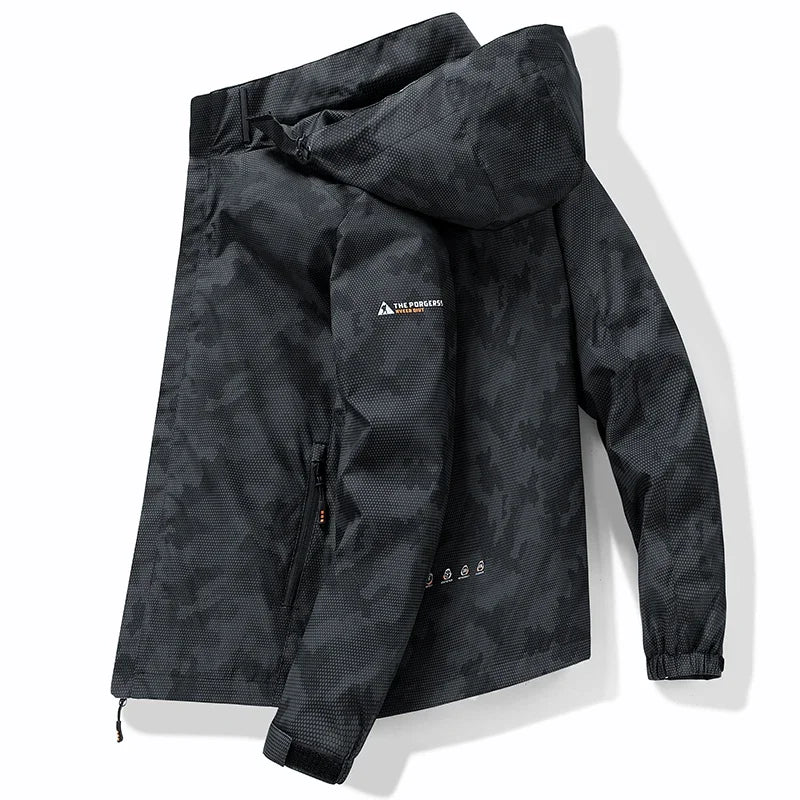 Men’s Hooded Waterproof Hiking Jacket – Windproof Outdoor Bomber with Detachable Hood