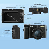 Melcam 4K Digital Camera with Flip Screen – 48MP Autofocus Vlogging Camera for Photography & Video, Anti-Shake, Flash, 16X Zoom thumbnail 11