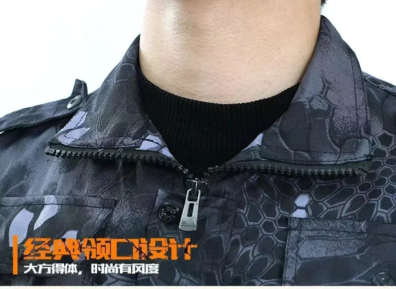 Men’s Wear-Resistant Outdoor Workwear Set – Black Python Pattern | Durable Polyester Tracksuit