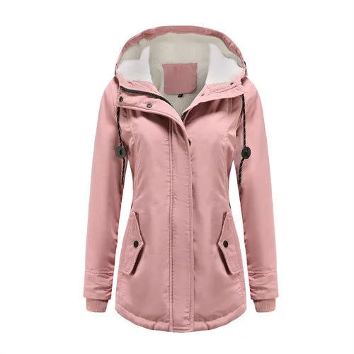 Women's Warm Hooded Parka – Thick Plush Mid-Length Winter Coat (S–5XL)