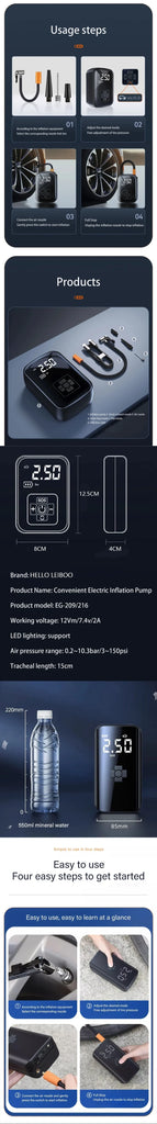 LEIBOO Dual-Mode Electric Air Pump – Wired/Wireless Car Tire Inflator for Auto, Bike, Motorcycle, Boat & Sports Balls