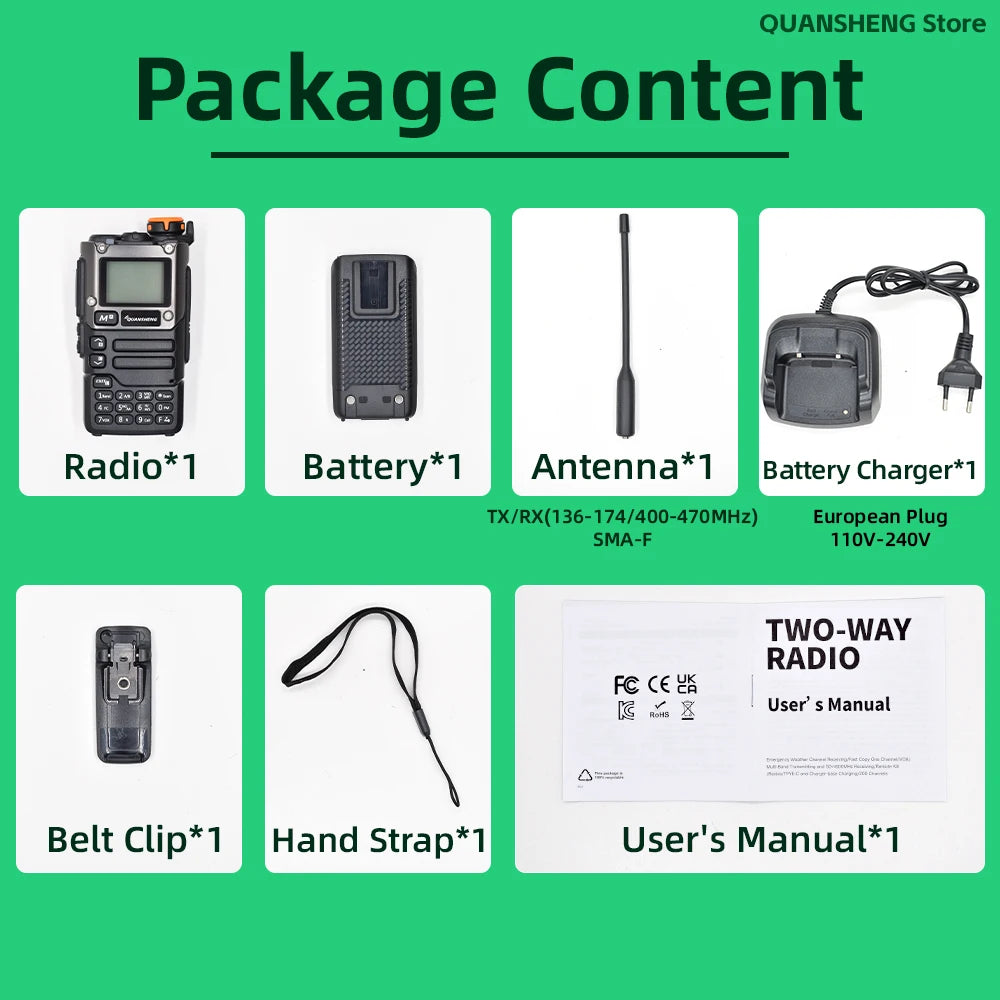 Quansheng UV-K5(8) Long-Range Dual Band Walkie Talkie – 200 Channel Portable Two-Way Radio with AM/FM, Emergency Weather, Cross-Band Intercom & Type-C Charging